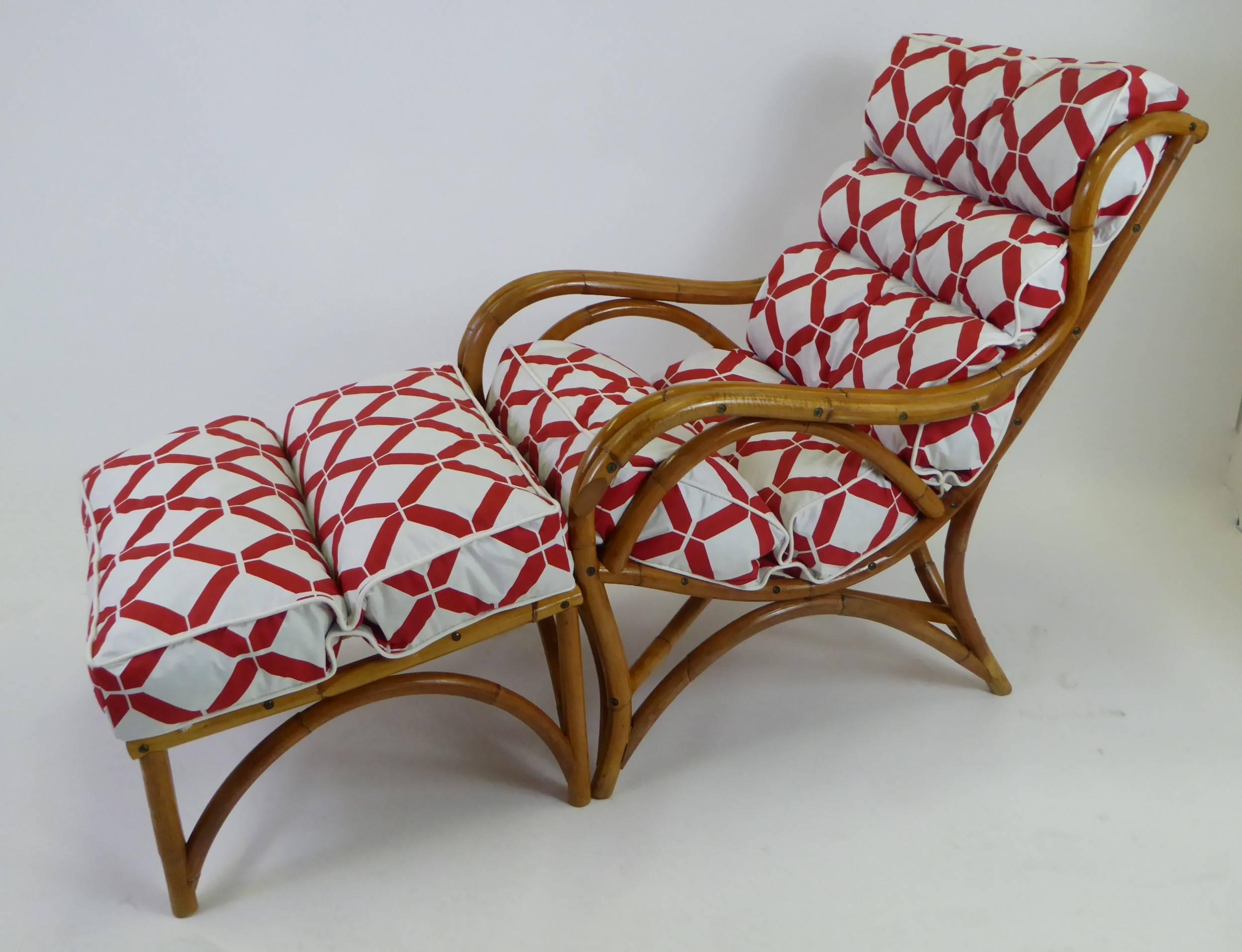 1940s Rattan Lounge Chair and Ottoman Paul Frankl Willow and Reed Style 8