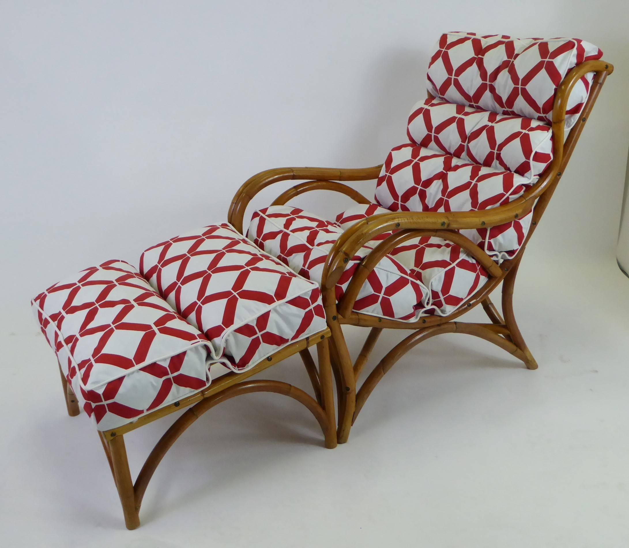 1940s Rattan Lounge Chair and Ottoman Paul Frankl Willow and Reed Style 9