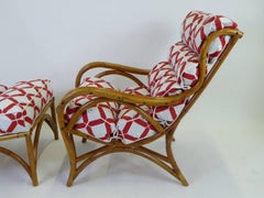 1940s Rattan Lounge Chair and Ottoman Paul Frankl Willow and Reed Style