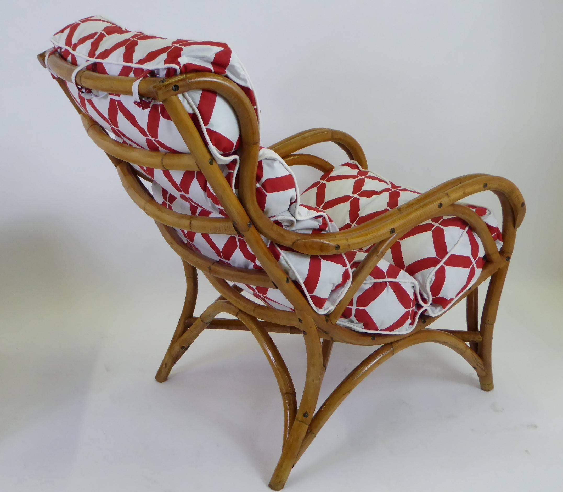 American 1940s Rattan Lounge Chair and Ottoman Paul Frankl Willow and Reed Style