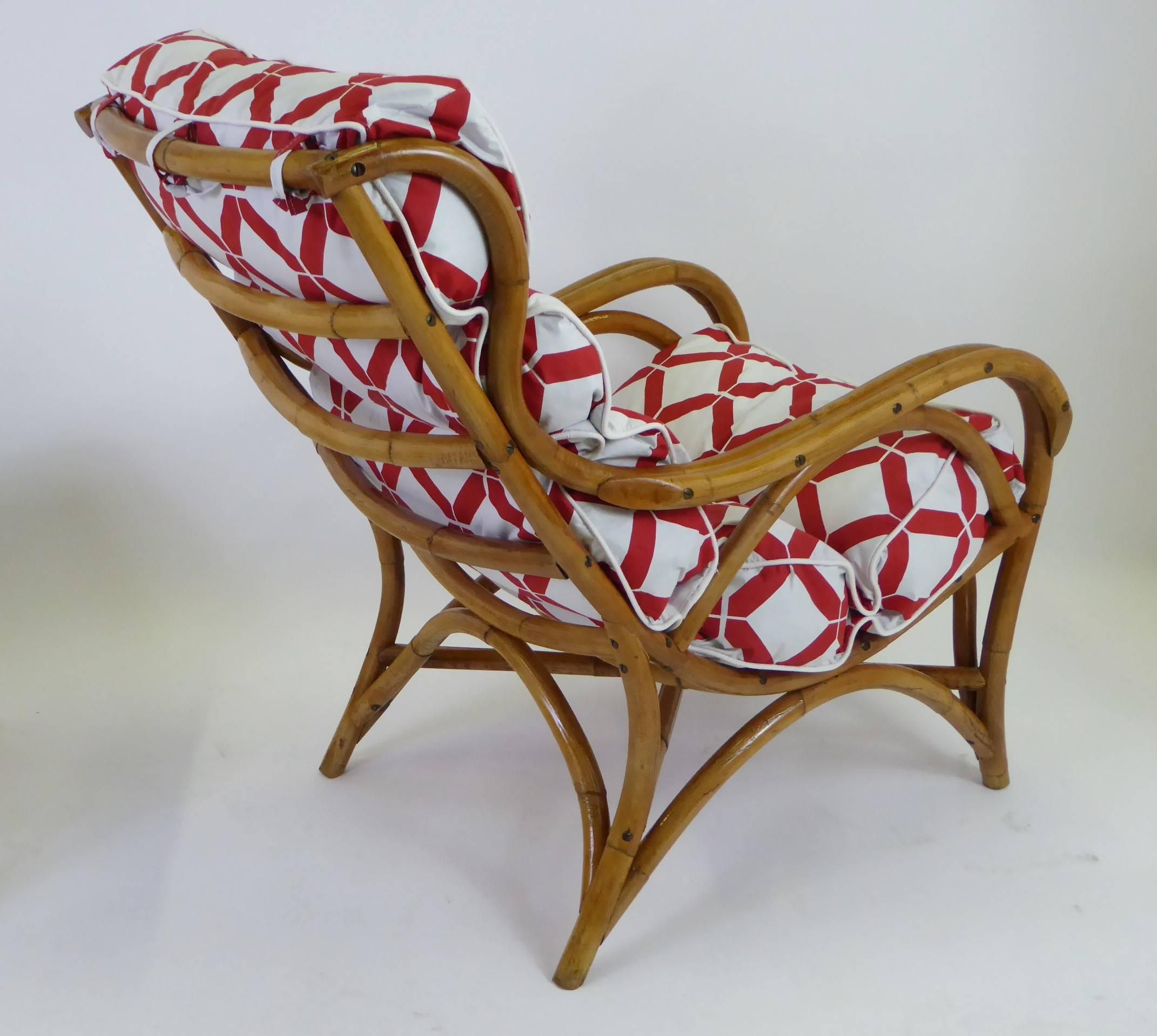 Mid-20th Century 1940s Rattan Lounge Chair and Ottoman Paul Frankl Willow and Reed Style