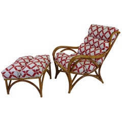 1940s Rattan Lounge Chair and Ottoman Paul Frankl Willow and Reed Style