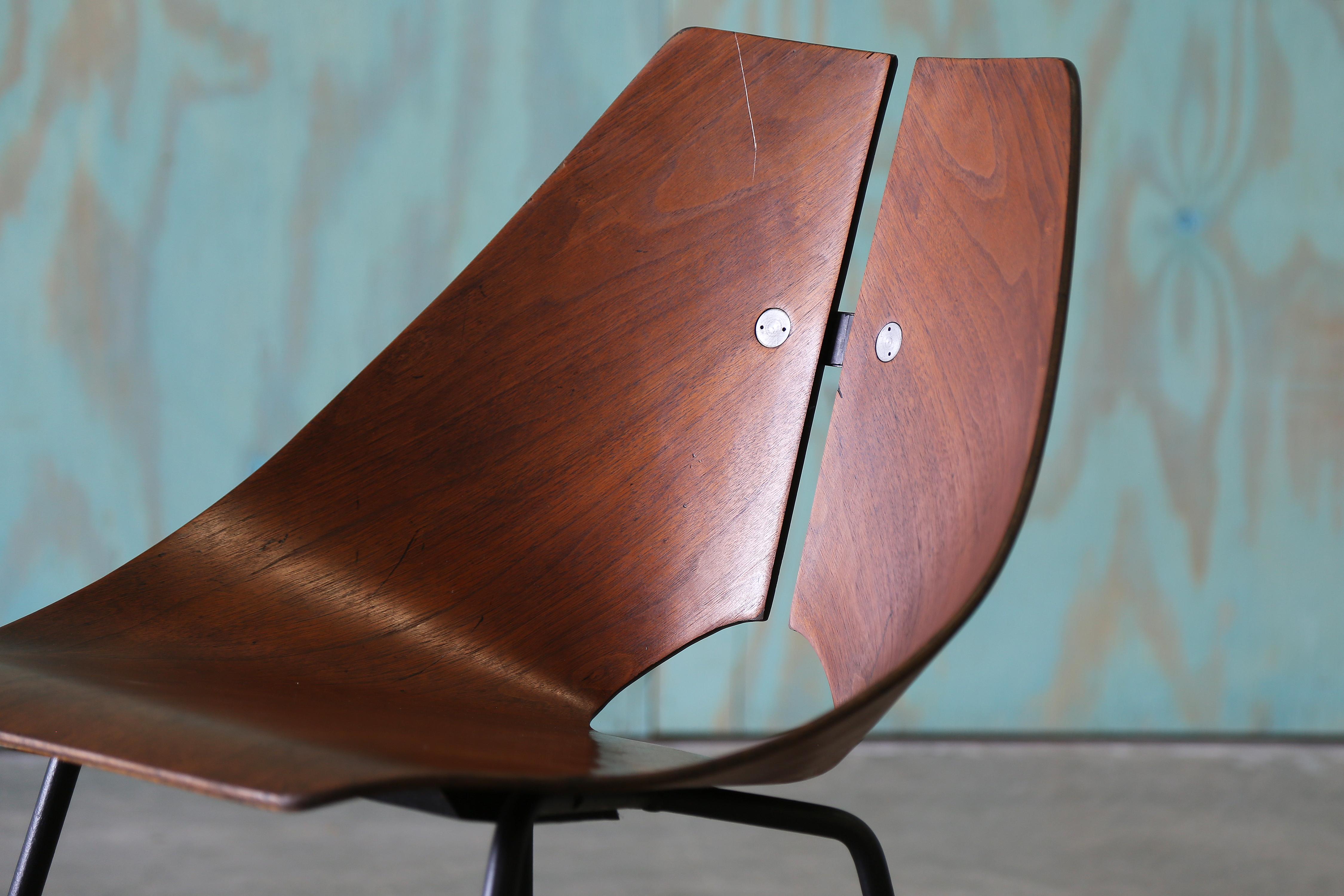Created out of a single piece of molded plywood is this side chair designed by Ray Komai for J.G. Furniture in 1949. After his interment from Manzanar, Komai went to Brooklyn and started a successful design firm that worked in several disciplines.