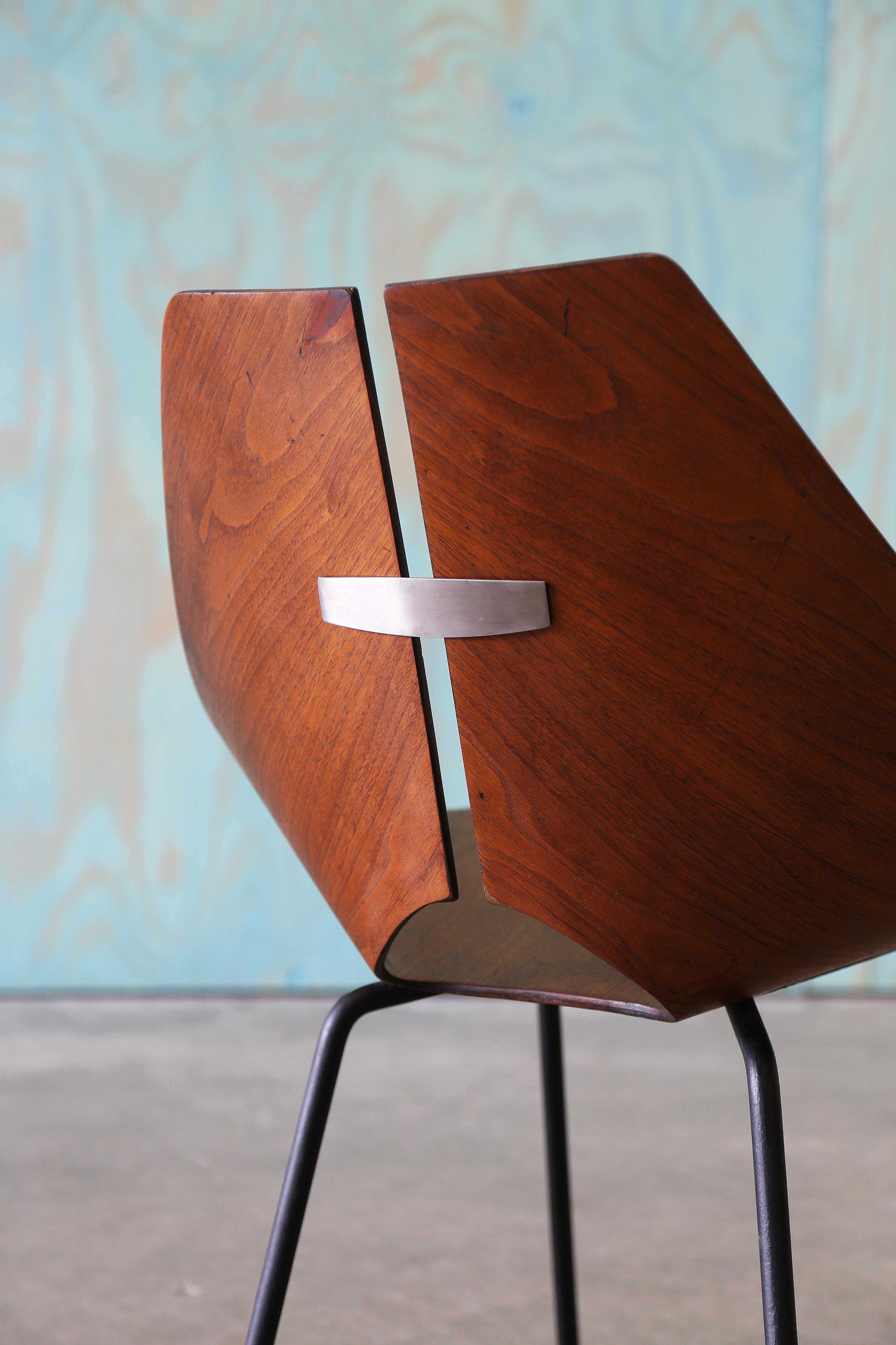 Aluminum 1940s Ray Komai for J.G. Furniture Company Bent Walnut Plywood Chair