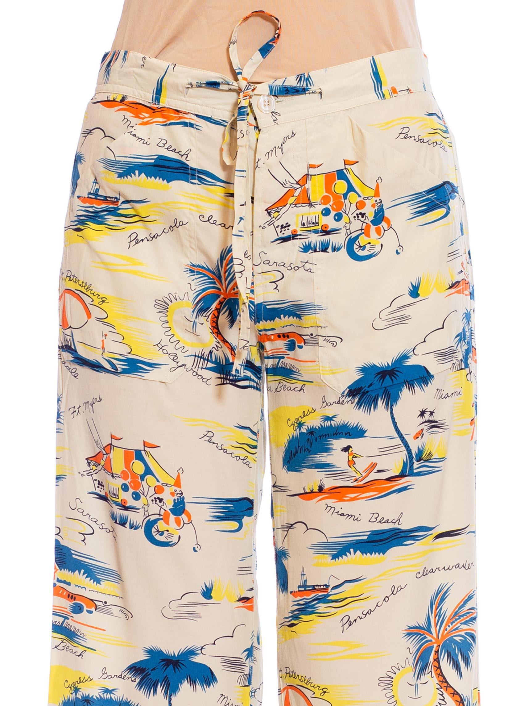 1940S Rayon Florida Themed Tropical Beach Pants For Sale 3