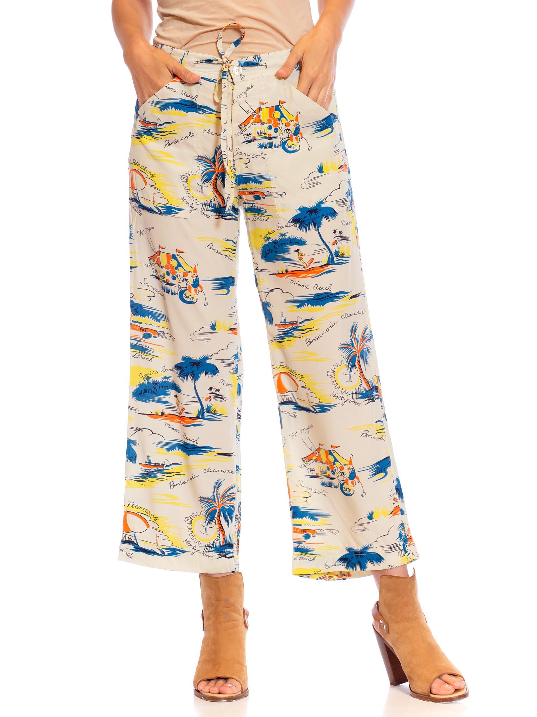 Women's 1940S Rayon Florida Themed Tropical Beach Pants For Sale