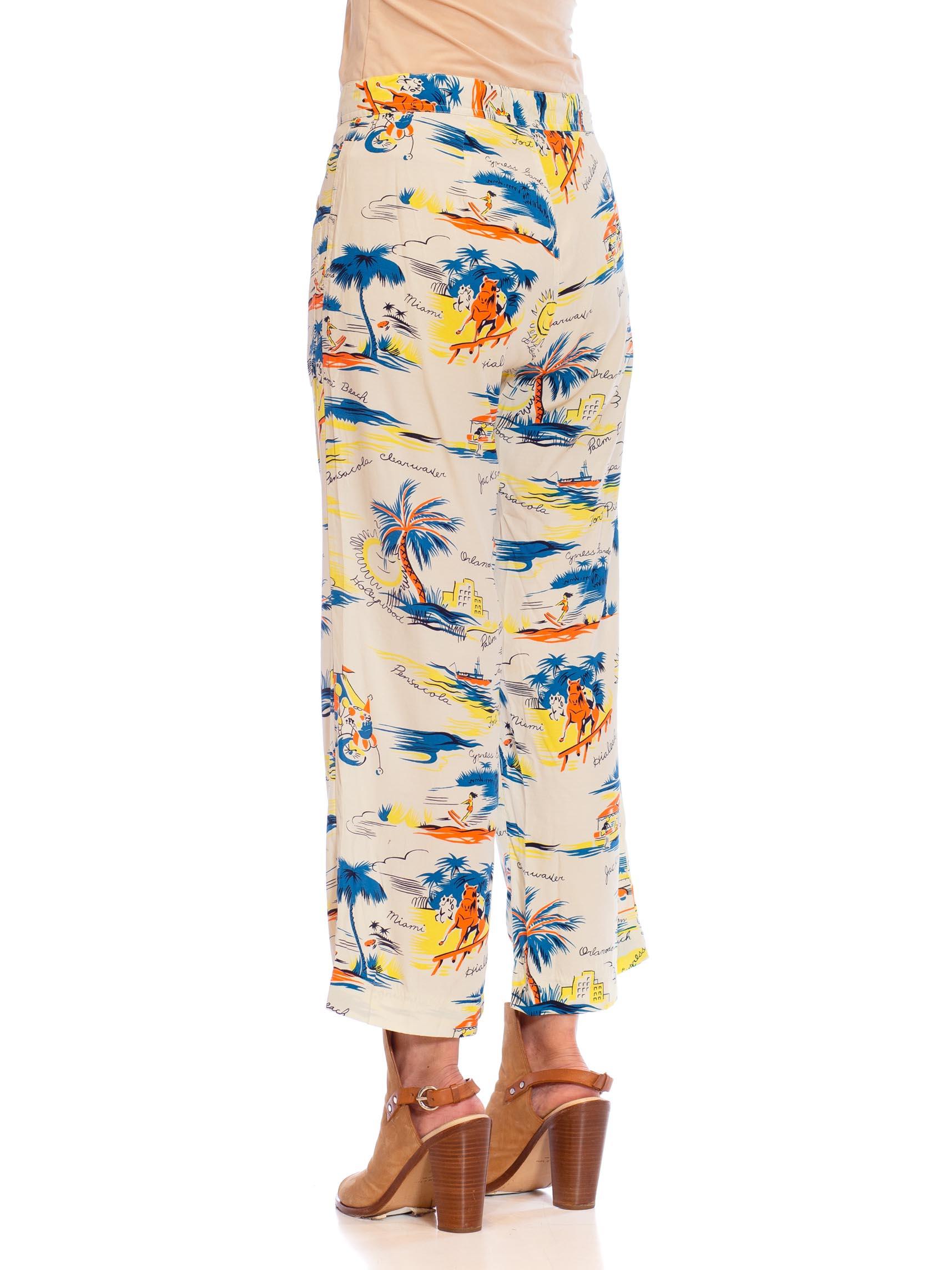 1940S Rayon Florida Themed Tropical Beach Pants For Sale 2
