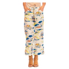 1940S Rayón Pantalones Playa Tropical Tema Florida
