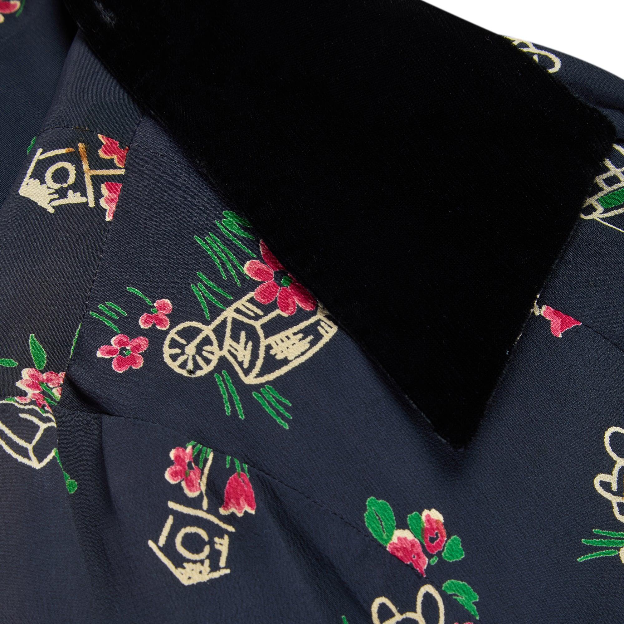 1940s Rayon Novelty Garden Print Skirt Suit with Velvet Trim For Sale 1