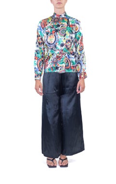 1940S Rayon Satin Tropical Mexican Novelty Print Lounge Pajamas