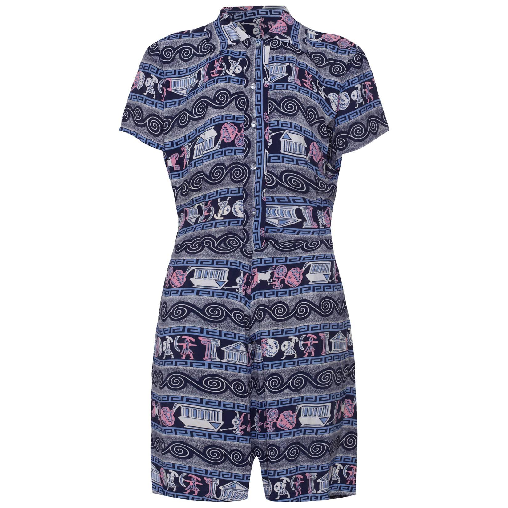 1940s Rayon Teenage Playsuit With Novelty Roman Warrior Print For Sale