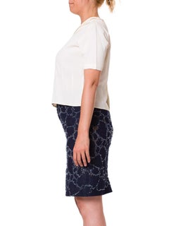 1940S  Off White Rayon Crepe Blouse With Pin-Tuck & Insertion Lace Collar