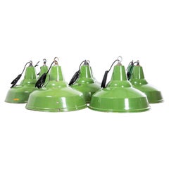 1940's Real Industrial Enamel Green Pendant Lamps - 16 Inch