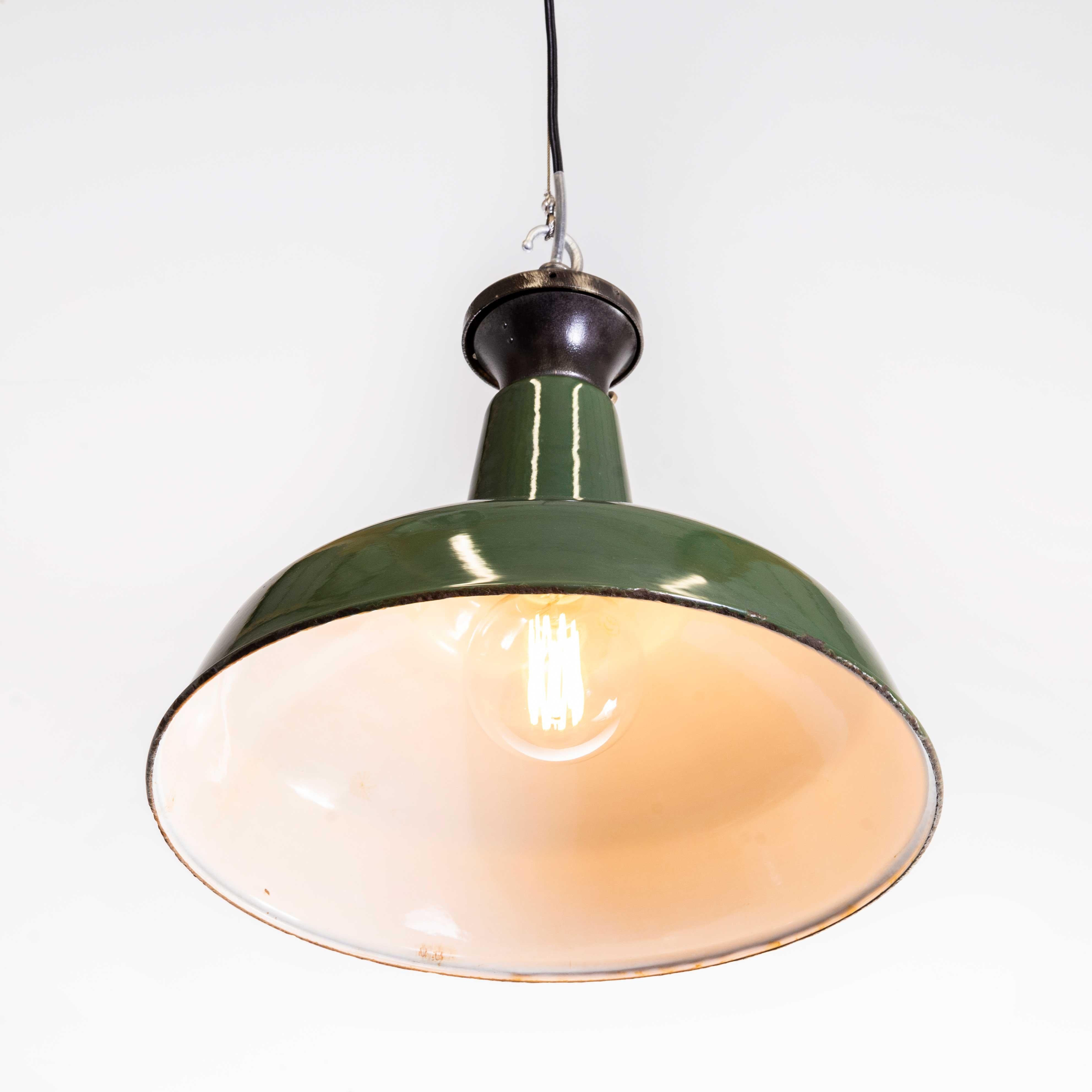 1940's Real Industrial Enamel Green Single Pendant Lamp - 16 Inch 1