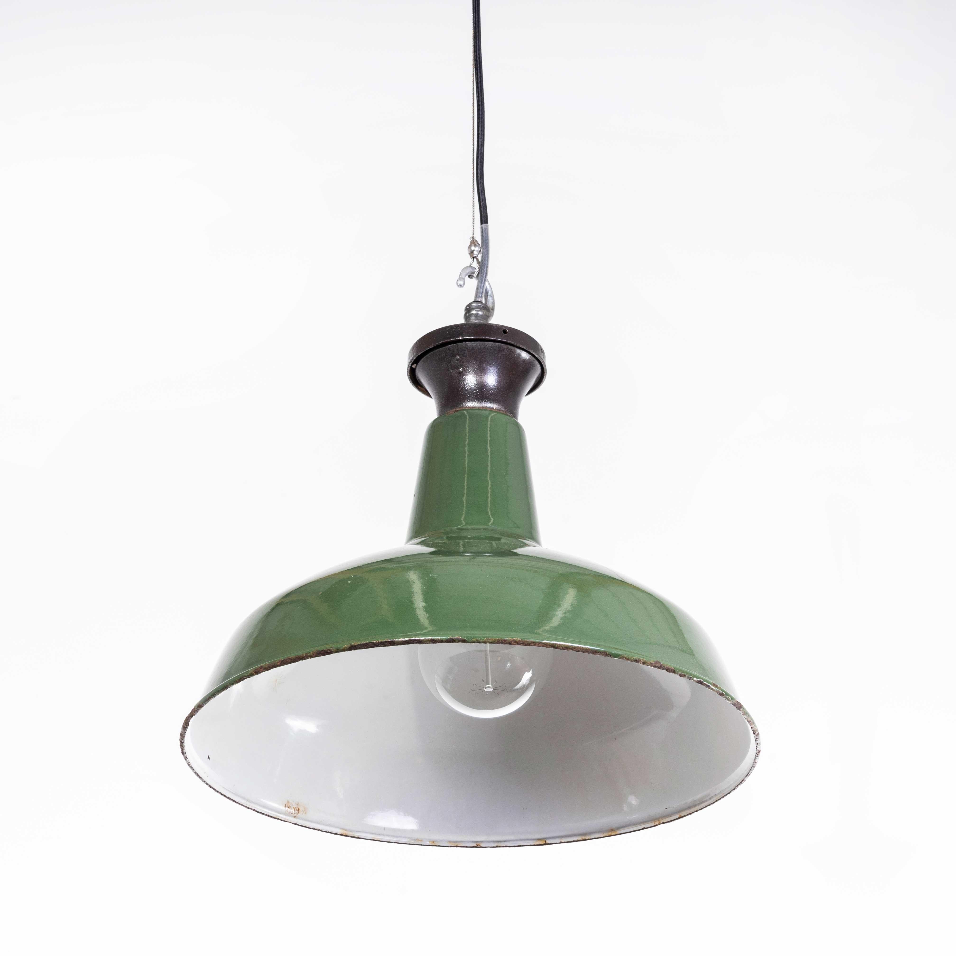 1940's Real Industrial Enamel Green Single Pendant Lamp - 16 Inch 2