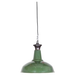 Véritable lampe industrielle à suspension unique en émail vert des années 1940 - 16 pouces