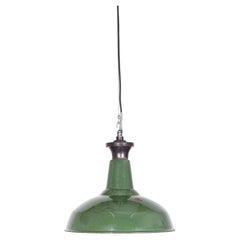 1940's Real Industrial Enamel Green Single Pendant Lamp - 16 Inch