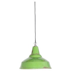 Vintage 1940's Real Industrial Enamel Green Single Pendant Lamp - Aged 16 Inch