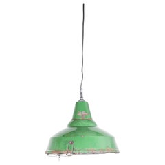 1940's Real Industrial Enamel Green Single Pendant Lamp - Mesh 16 Inch