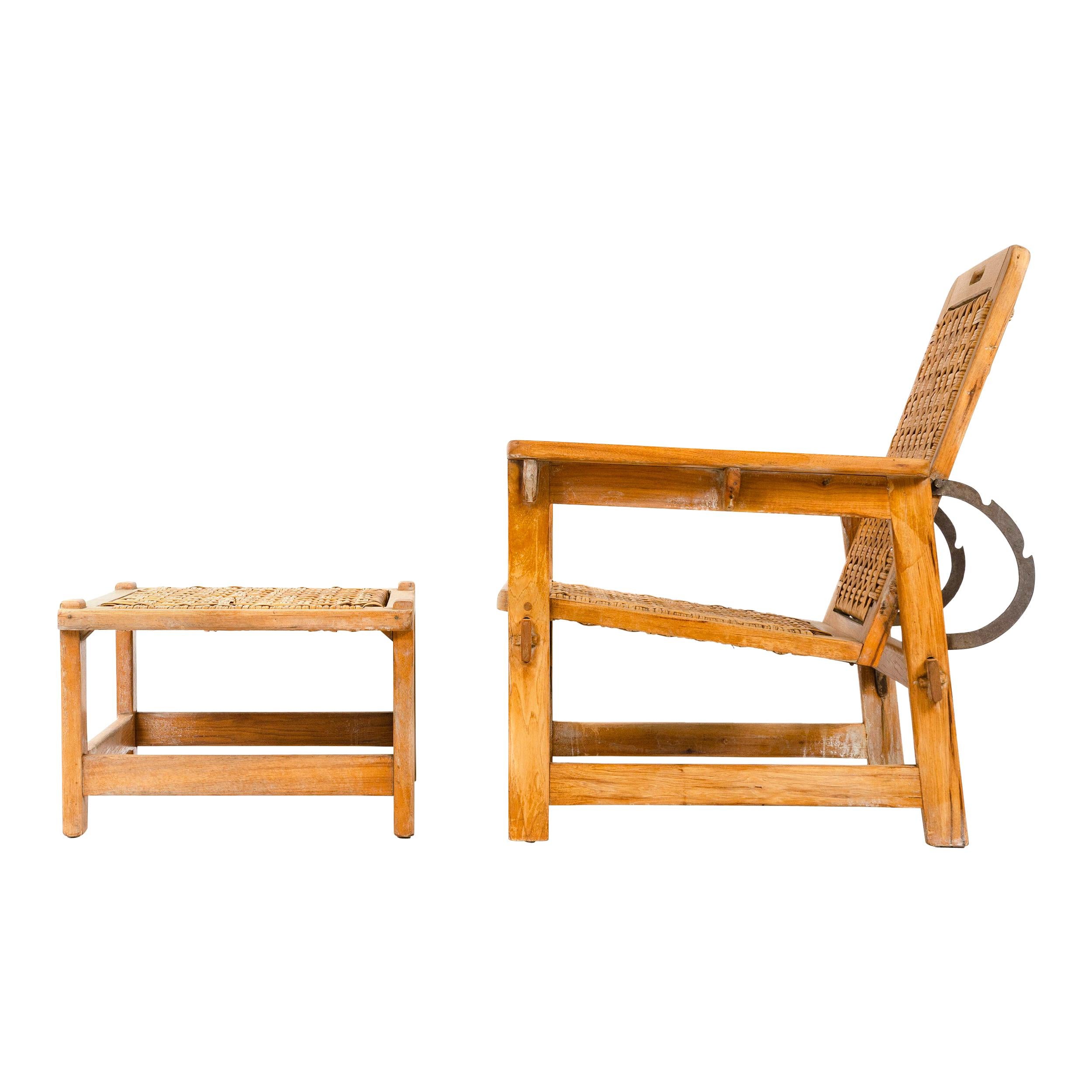 chaise longue inclinable et pouf des années 1940 par Russel Wright pour Old Hickory en vente