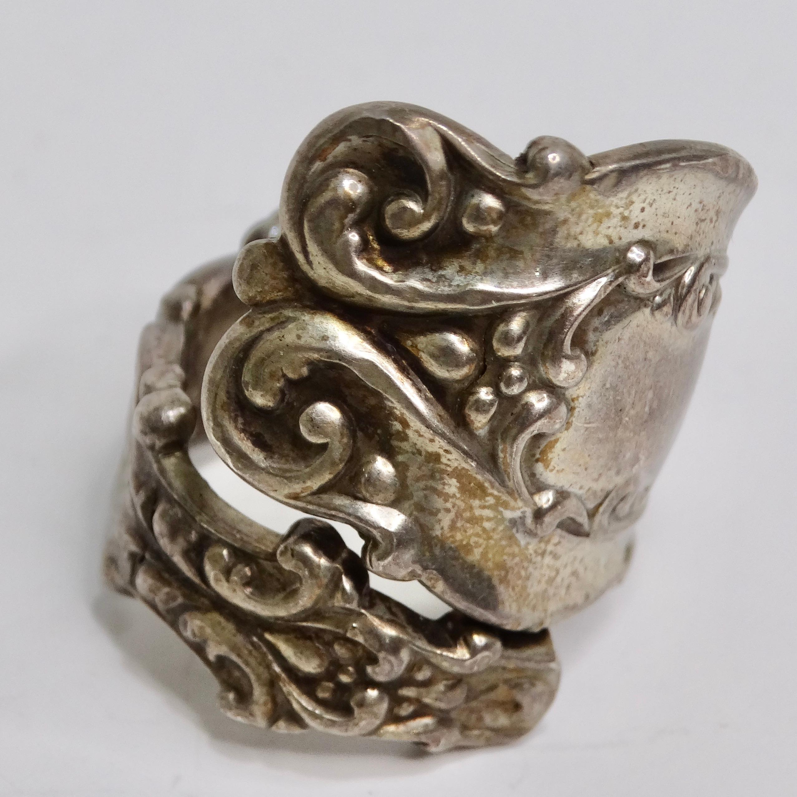 Bague cuillère en argent reconstituée des années 1940 Bon état - En vente à Scottsdale, AZ