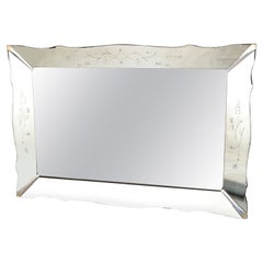 1940s Rectangle Venetian Style Art Deco Wall Mirror Chrome Corners Wood Backing