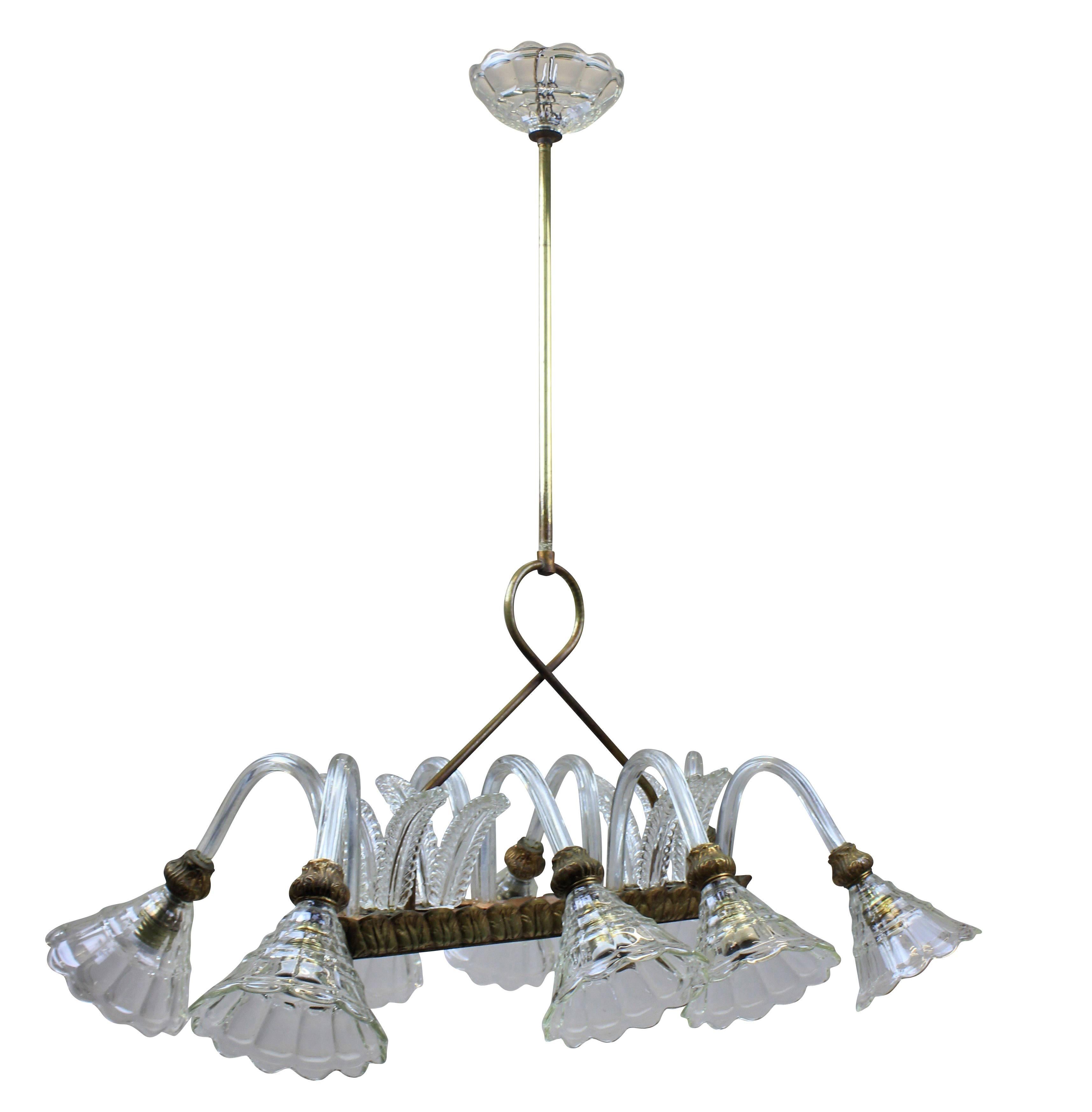 Italian 1940s Rectangular Pendant Light by Barovier