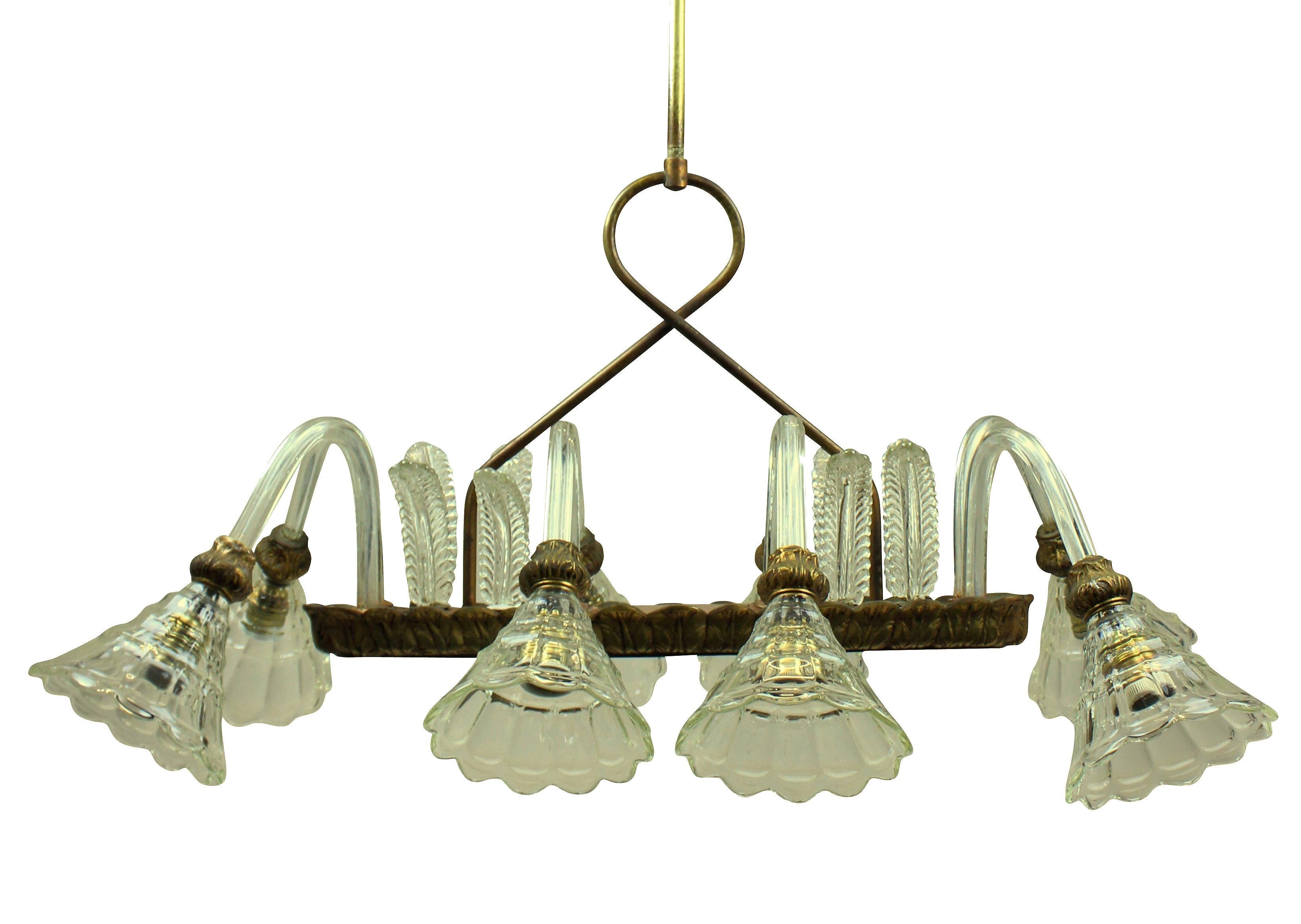 1940s Rectangular Pendant Light by Barovier In Good Condition In London, GB