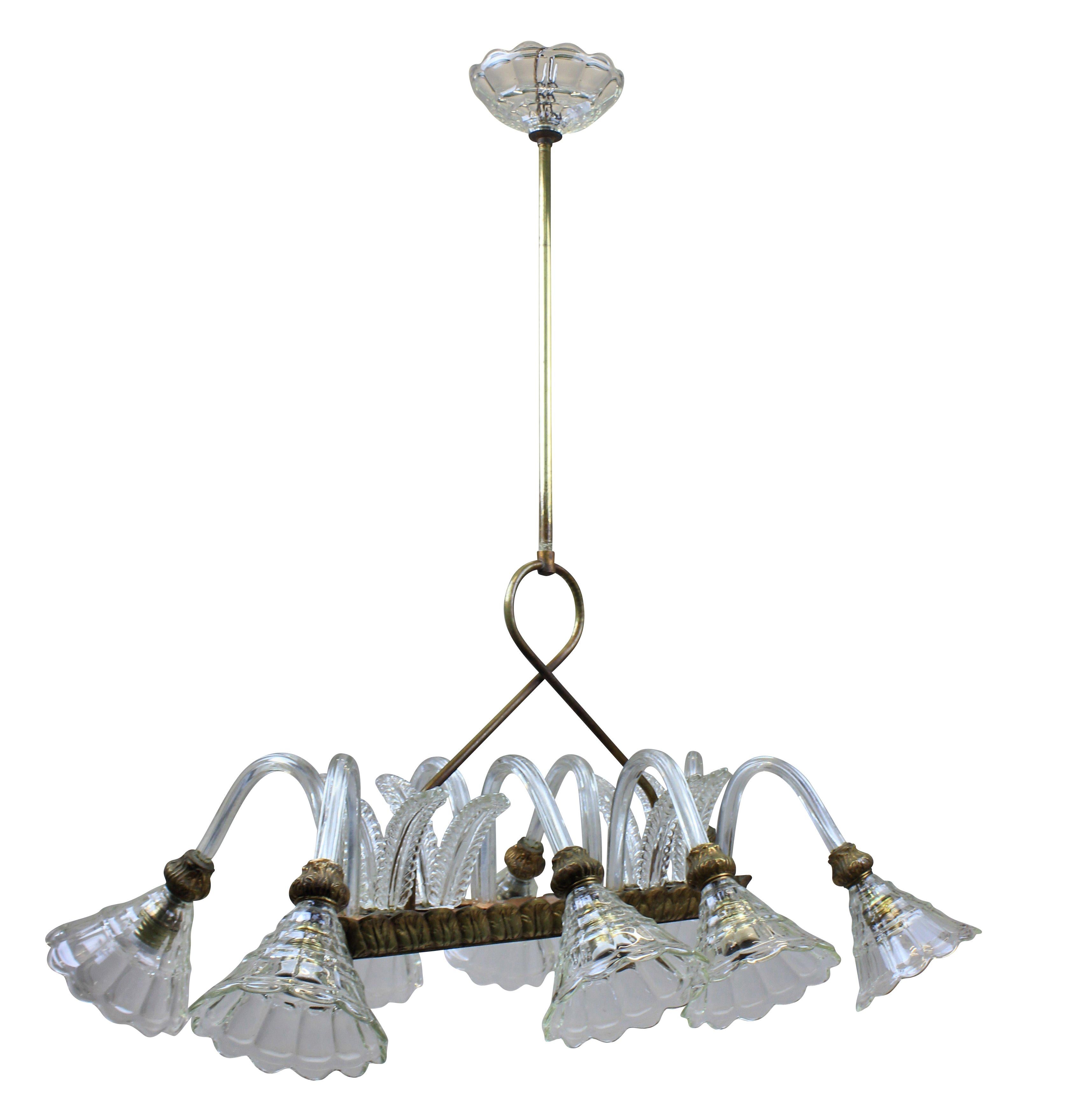 Mid-20th Century 1940s Rectangular Pendant Light by Barovier