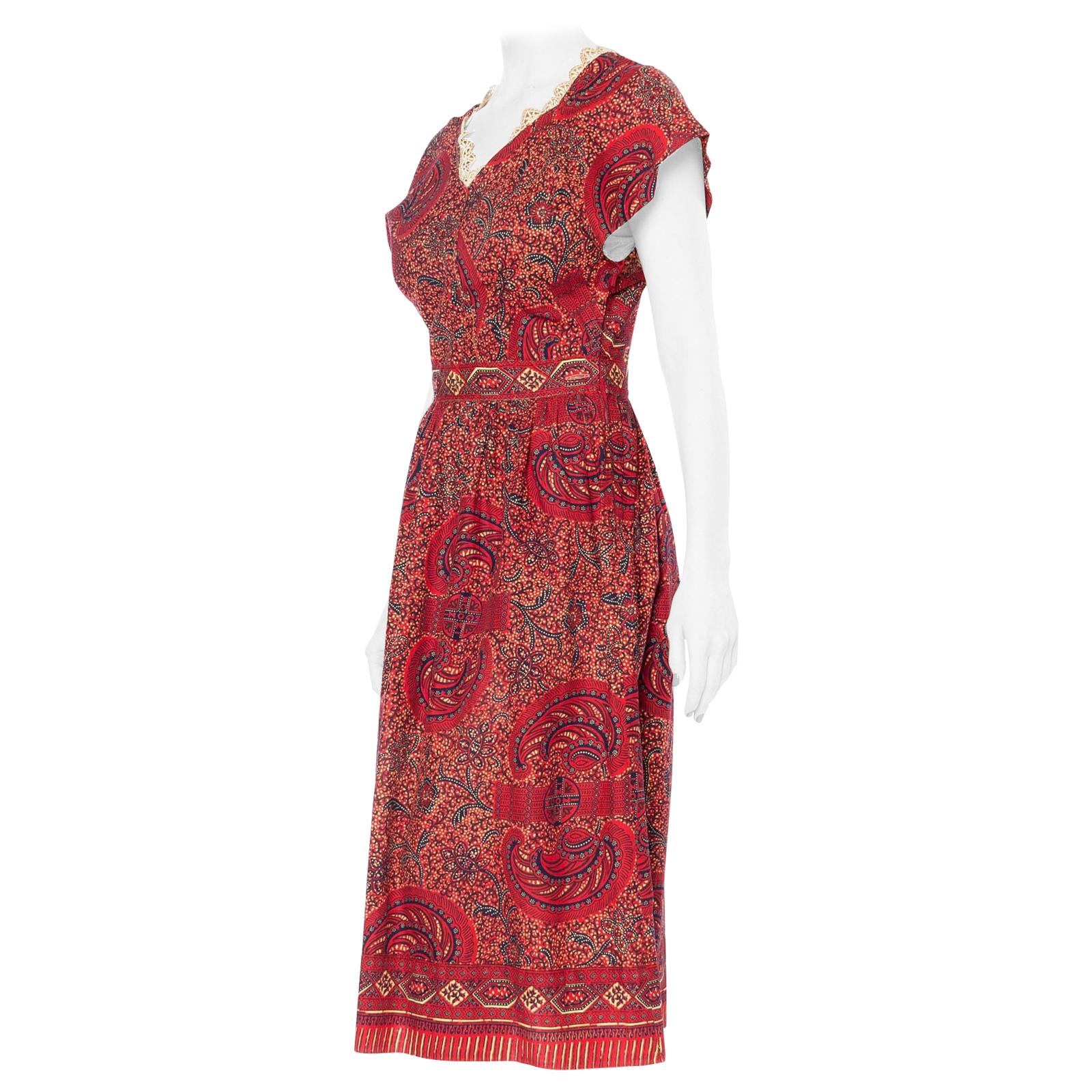 1940S Red & Black Organic Cotton Nigerian "Ngozi" Batik Dress For Sale