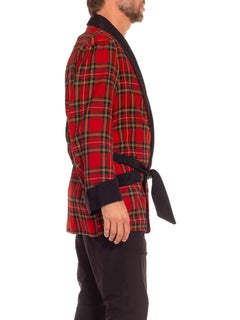 1940S Red & Black Wool Plaid Robe
