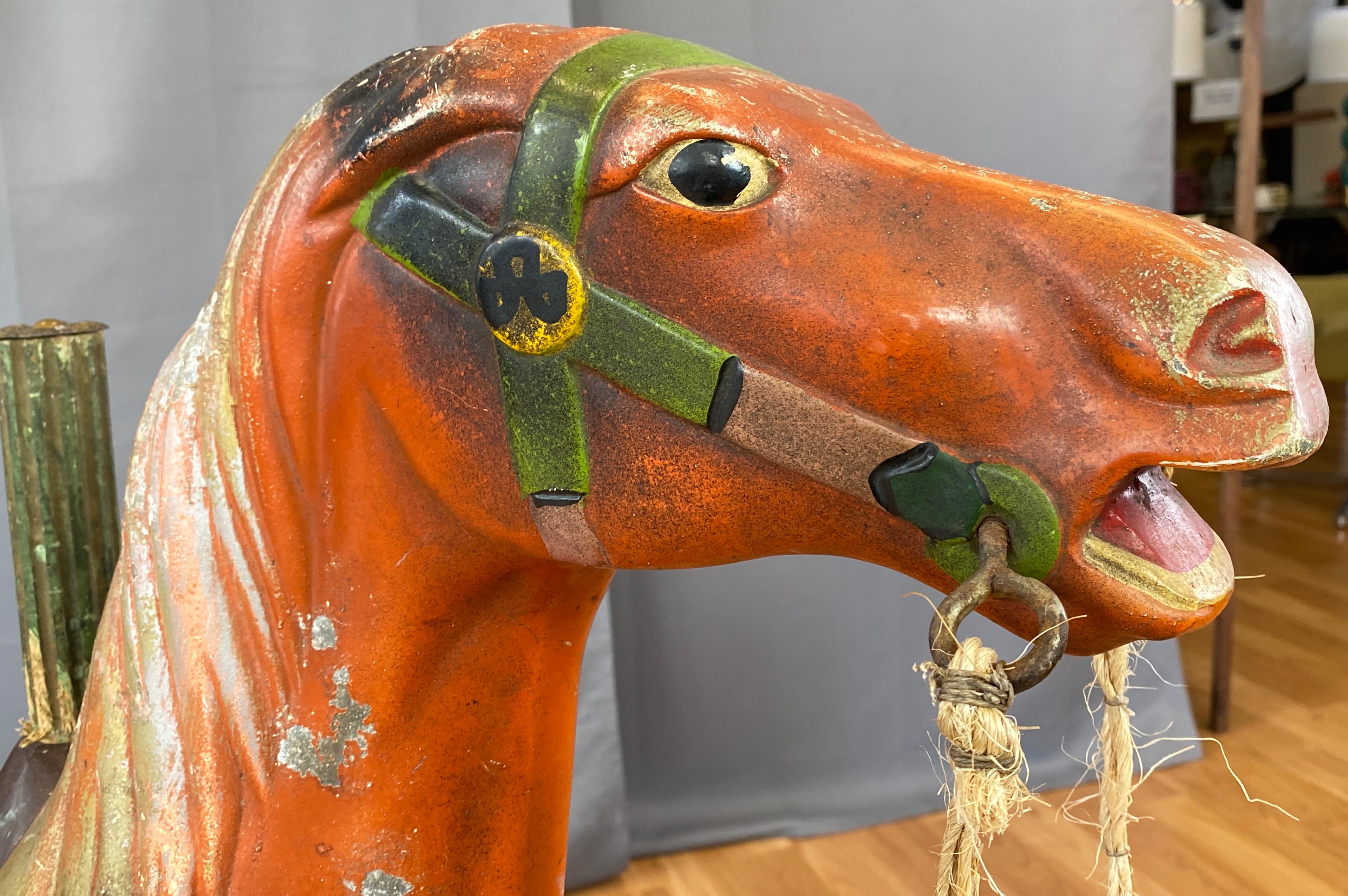 1940s Red Metal Carousel Horse w/Custom Shabby Chic Style Stand 8