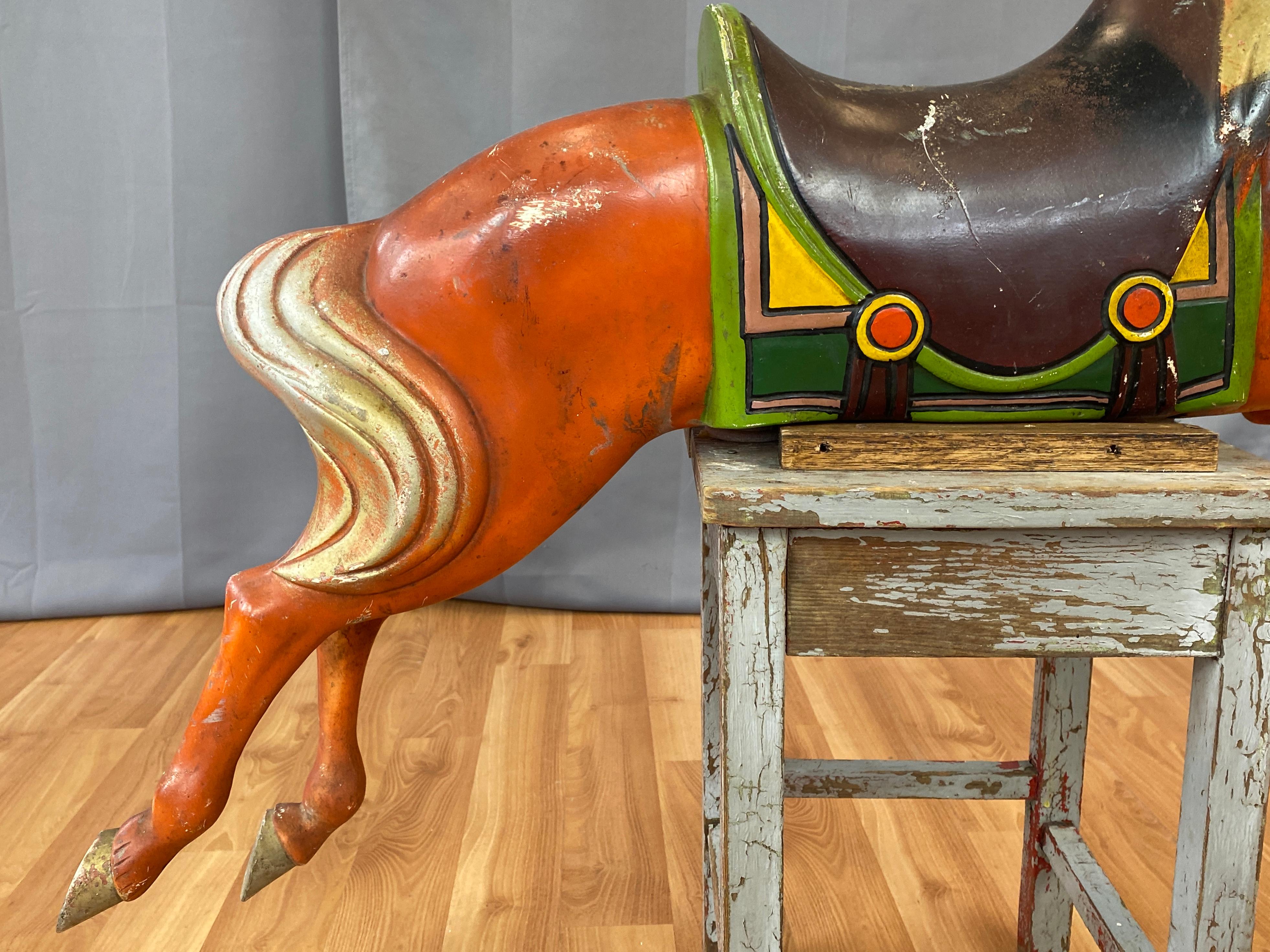 1940s Red Metal Carousel Horse w/Custom Shabby Chic Style Stand 10