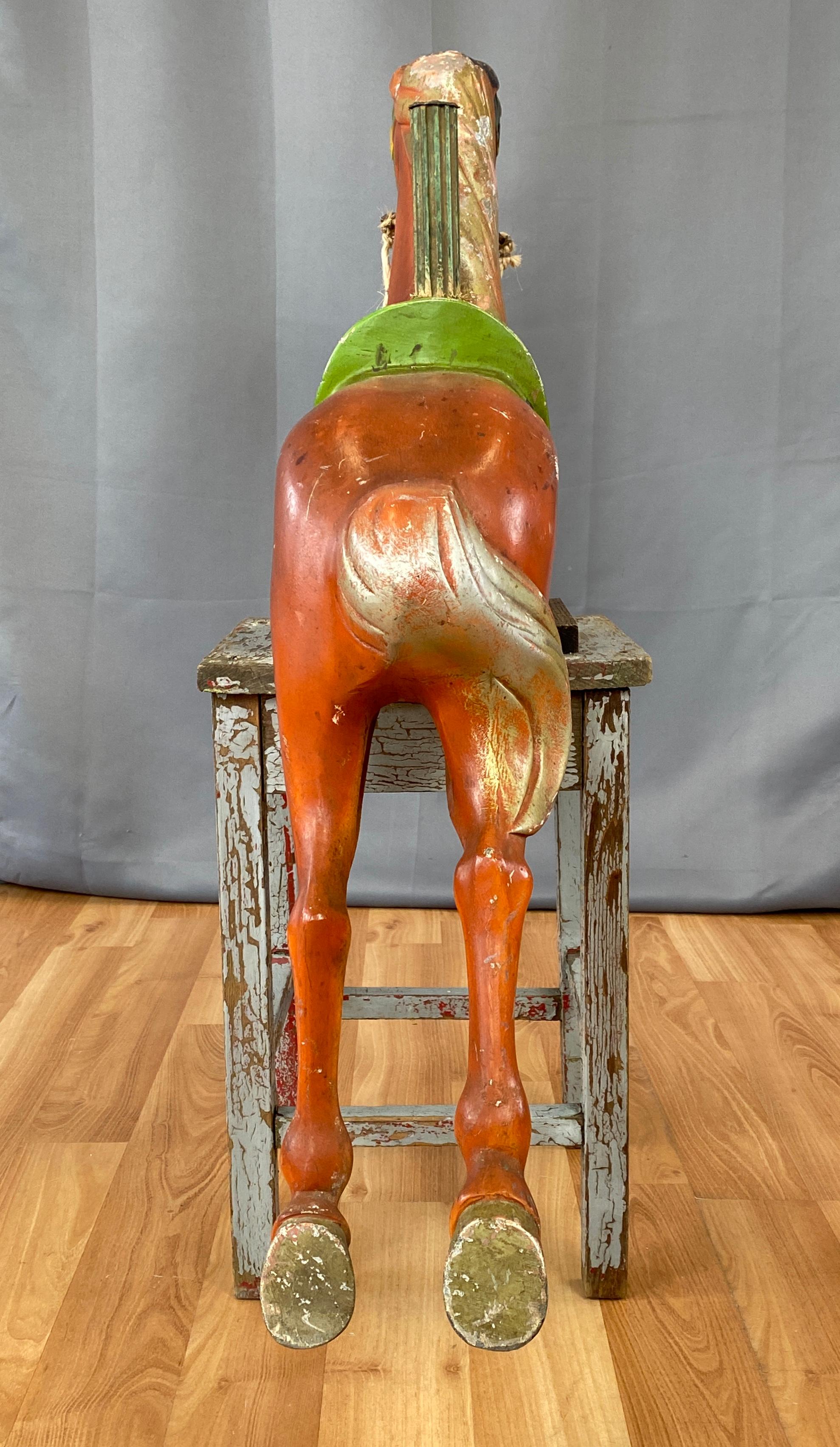 1940s Red Metal Carousel Horse w/Custom Shabby Chic Style Stand 1