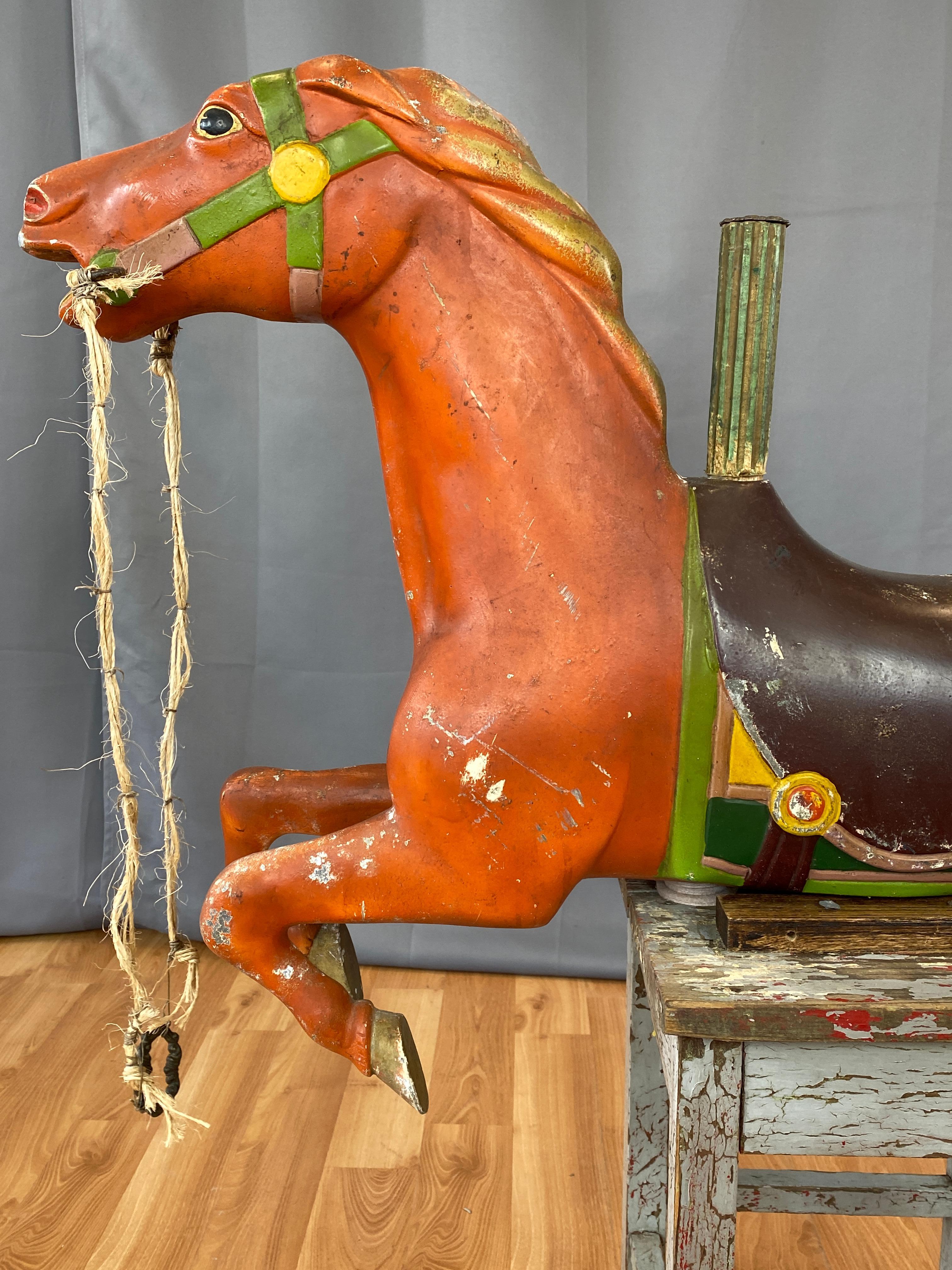 1940s Red Metal Carousel Horse w/Custom Shabby Chic Style Stand 2