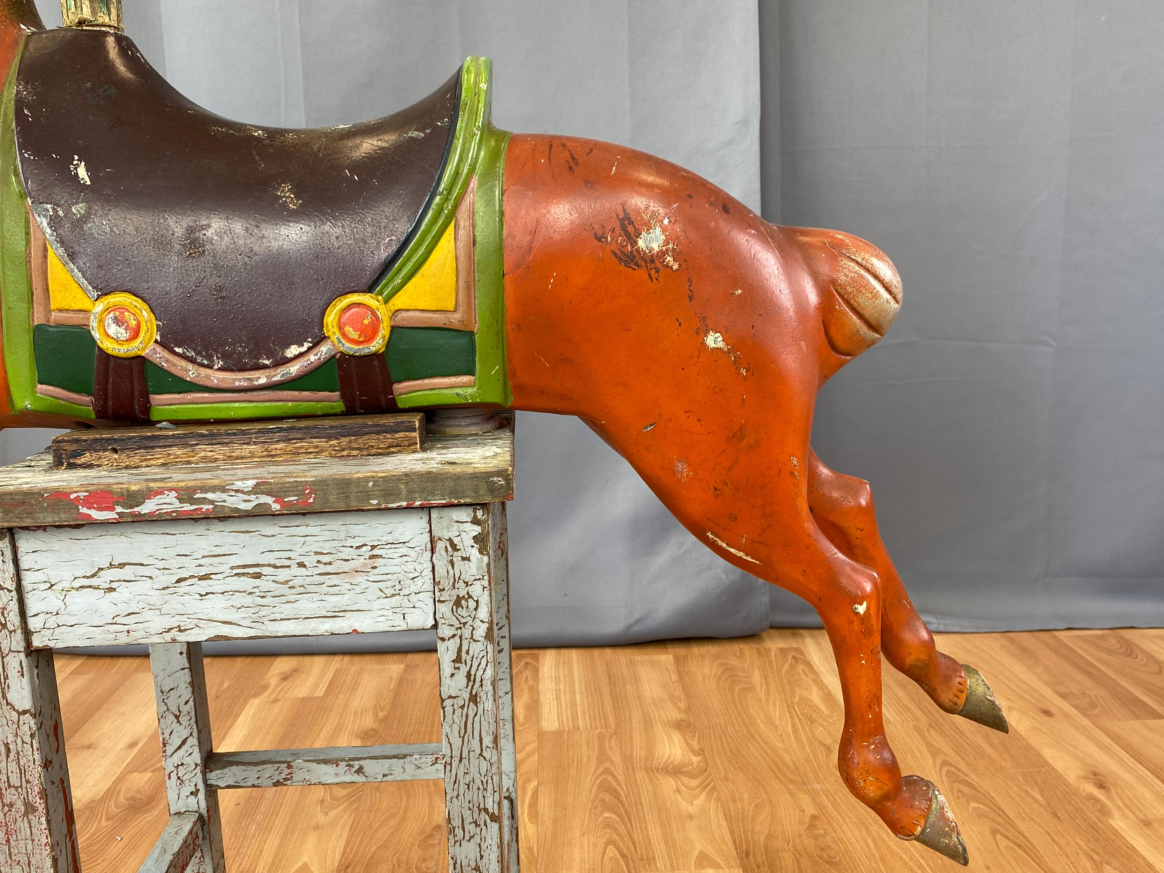 1940s Red Metal Carousel Horse w/Custom Shabby Chic Style Stand 3