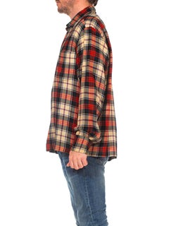 1940S Red Plaid Wool/Cotton Lightweight Men's Shirt