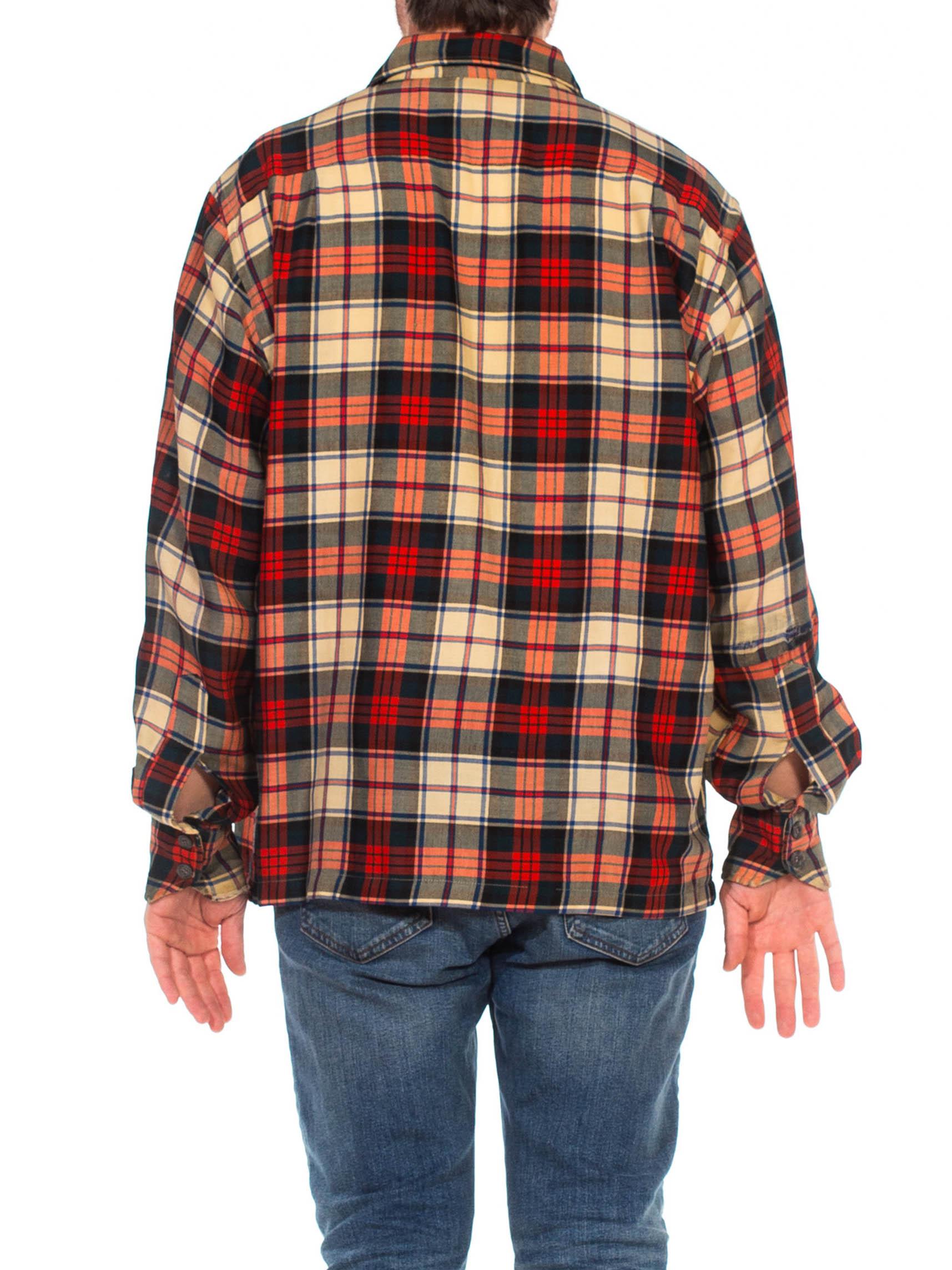1940S Red Plaid Wool/Cotton Lightweight Men's Shirt For Sale 2