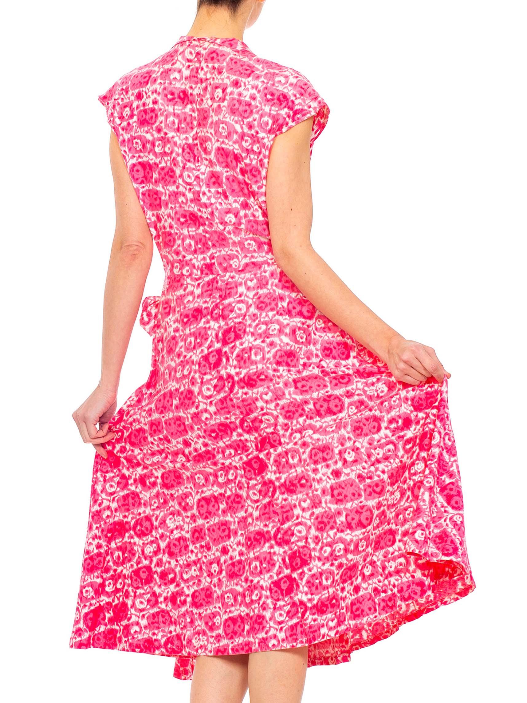 1950S Red Printed Cotton Shirt Dress For Sale 6