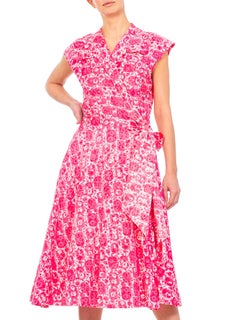 1950S Red Printed Cotton Shirt Dress