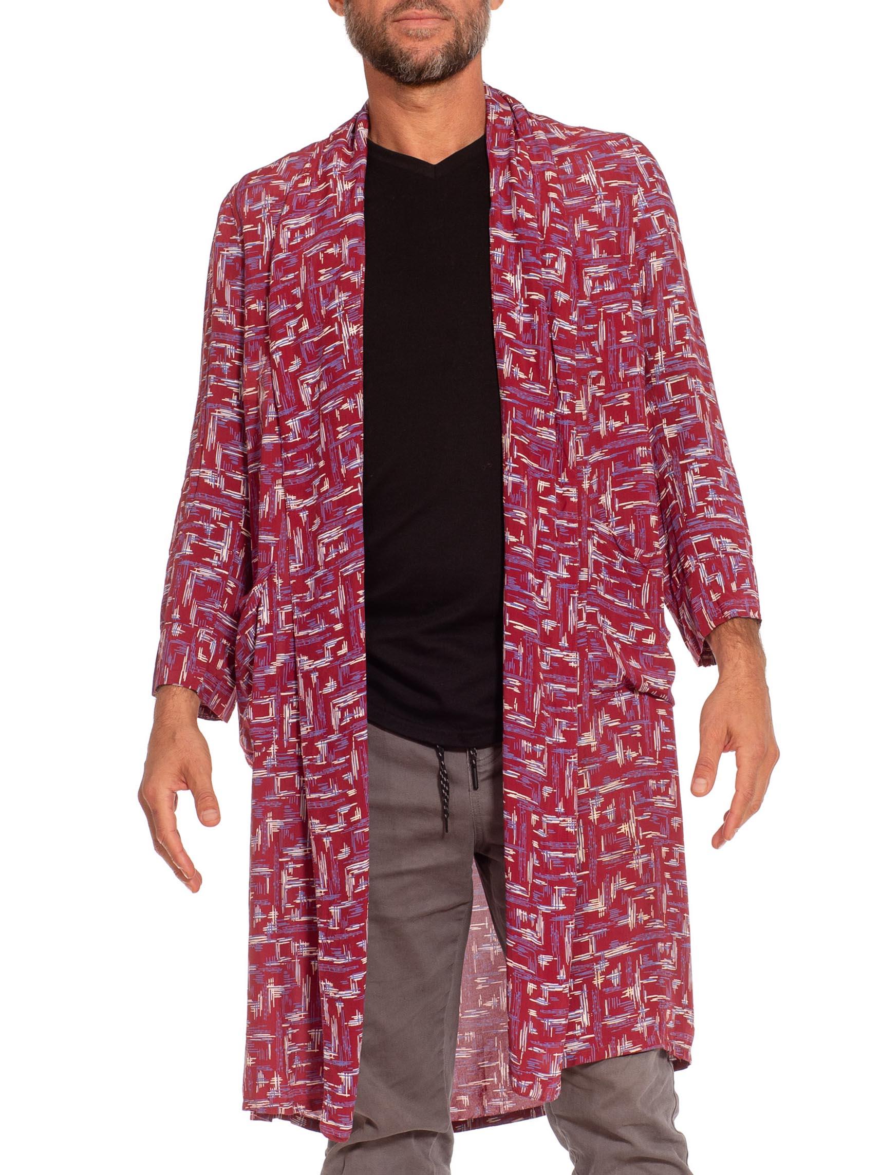 1940'S Red & Purple Rayon Atomic Print Robe For Sale 1