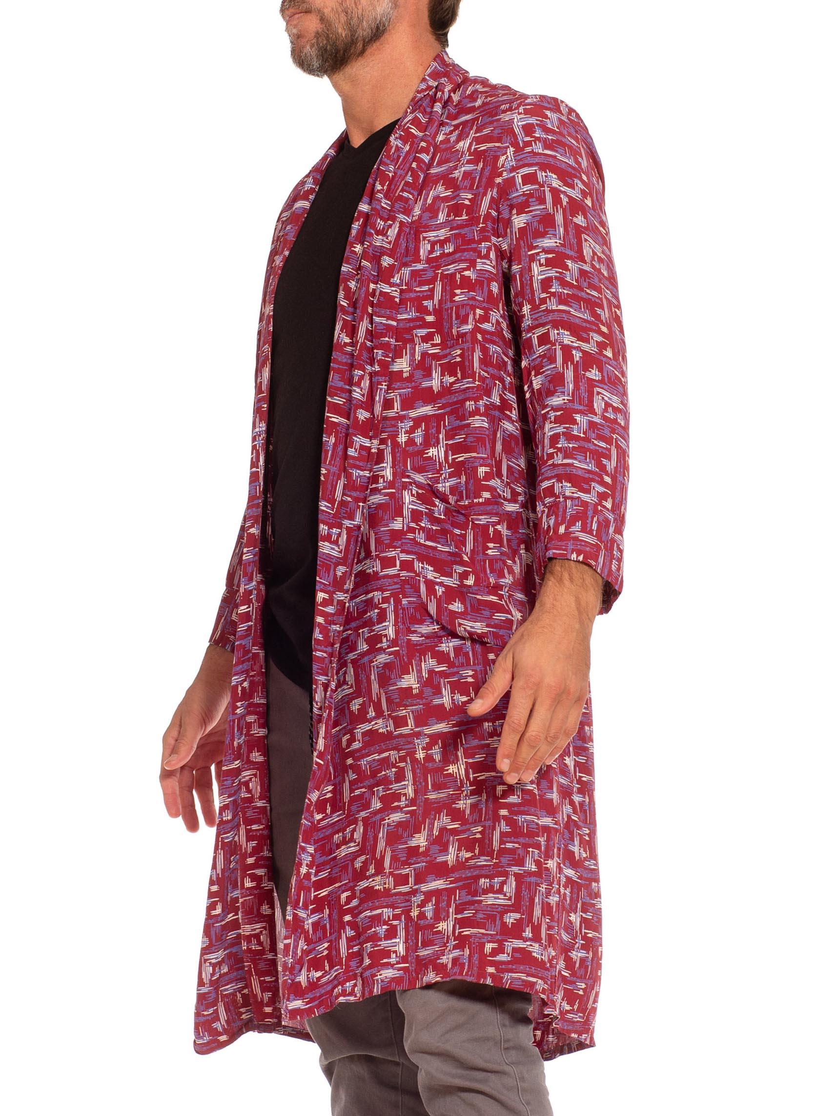 1940'S Red & Purple Rayon Atomic Print Robe For Sale 2