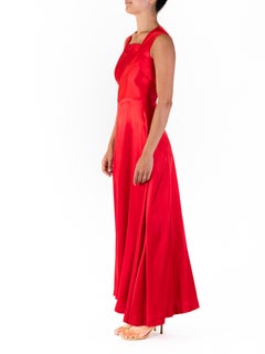 1940S Red Rayon Blend Crepe Back Satin Classic Hollywood Gown