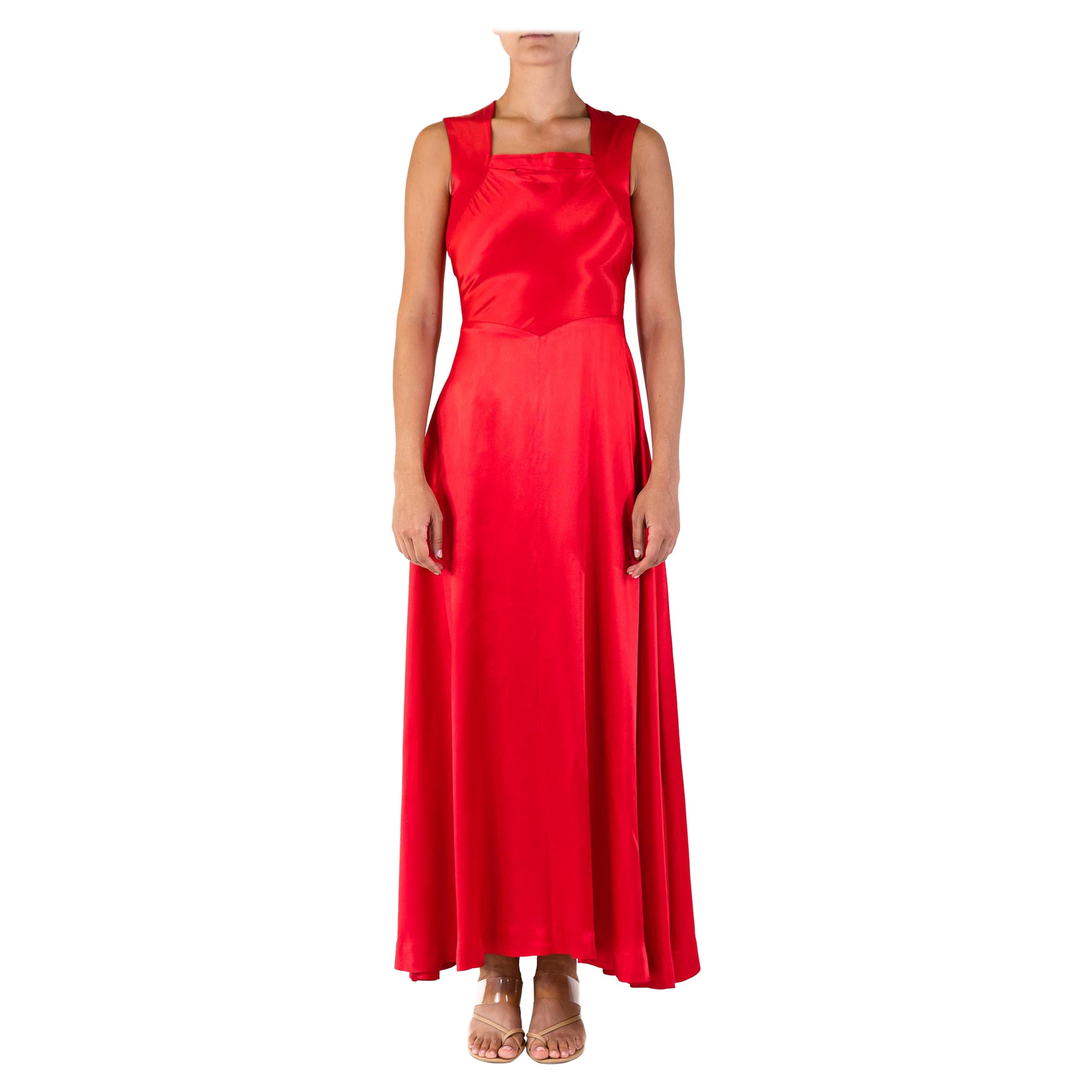 1940er Rotes klassisches Hollywood-Kleid aus Viskosemischung mit Krepprücken aus Satin