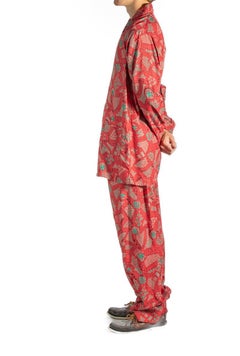 1940s Red Rayon Mens Pajamas