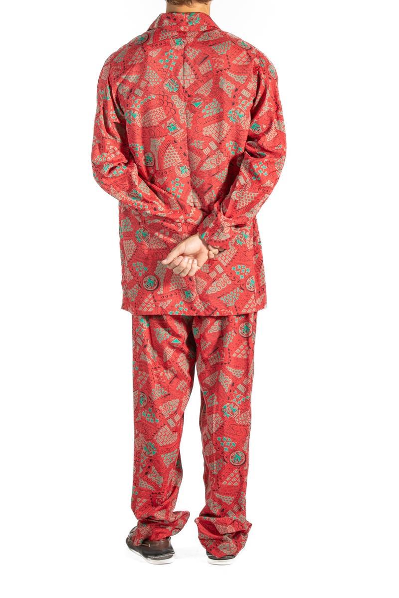 Men's 1940s Red Rayon Mens Pajamas For Sale