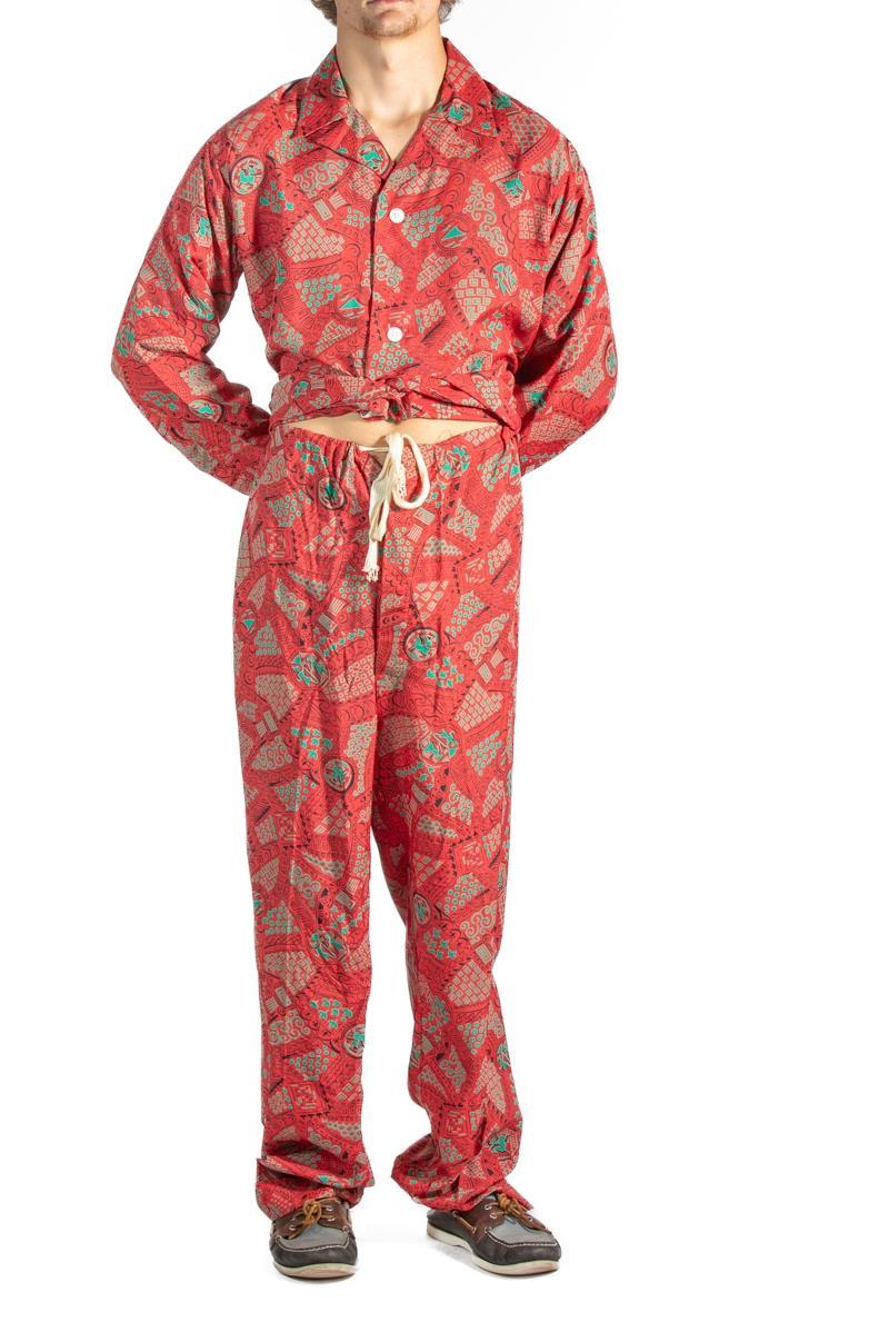 1940s Red Rayon Mens Pajamas For Sale 1