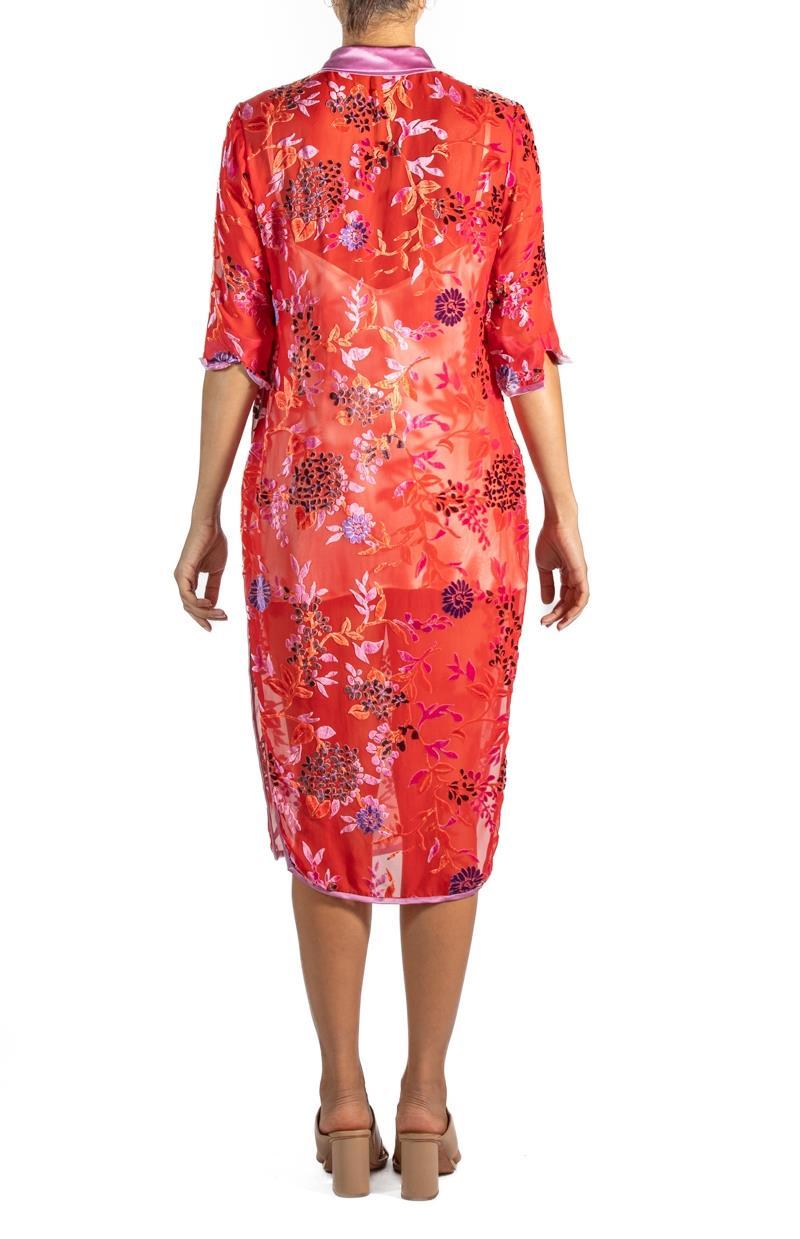 1940S Red Rayon & Silk Burnout Velvet Chinese  Slip Dress For Sale 2