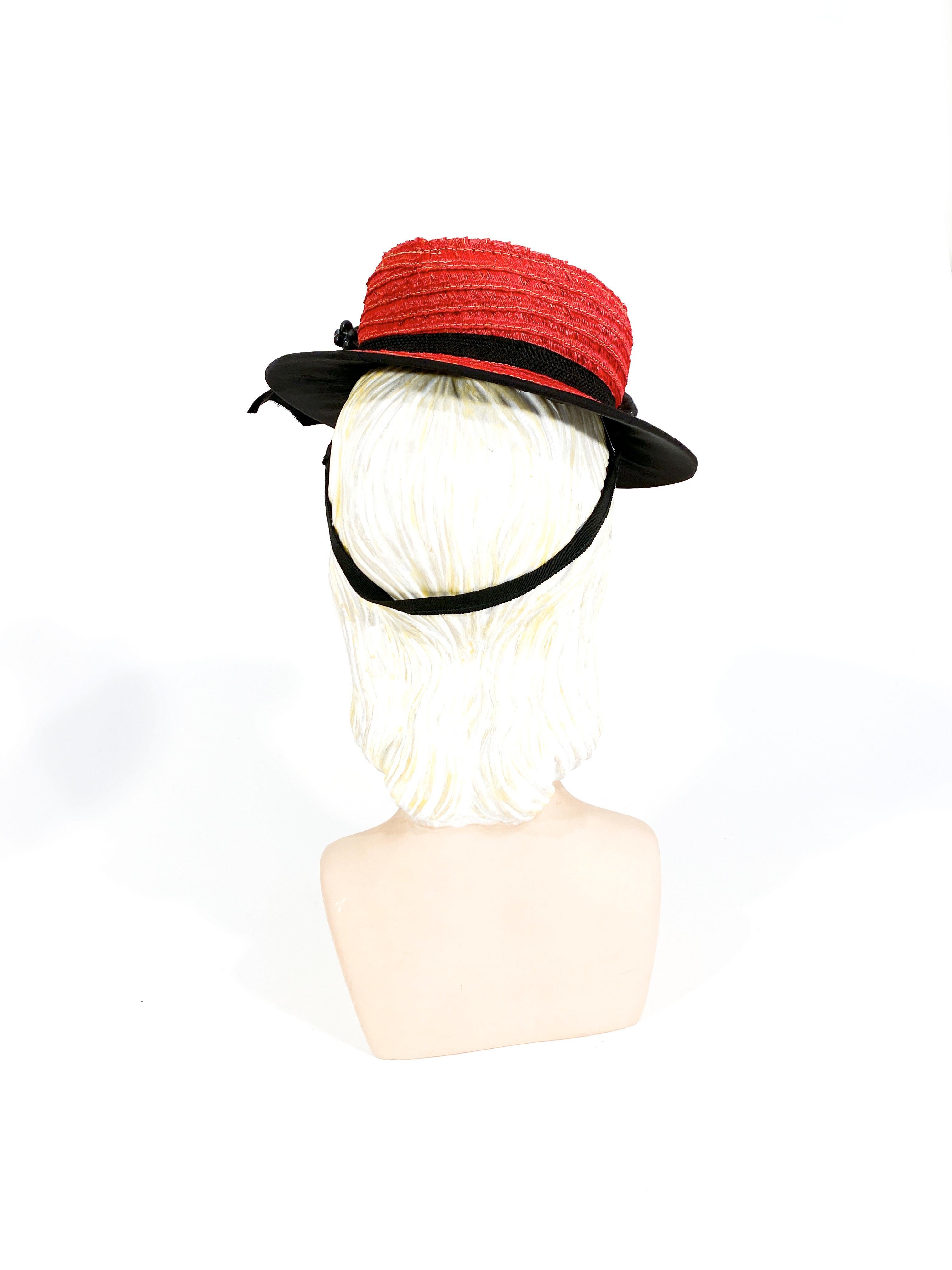 Women's or Men's 1940s Red Straw Toy Pork Pie Perch Hat For Sale