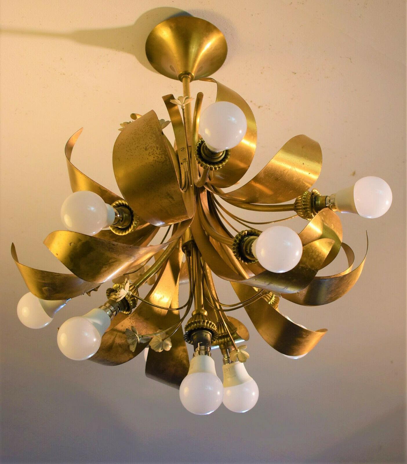 1940's Regency 10 Light Dore Floral Form Chandelier Attrib. Maison Jansen For Sale 3